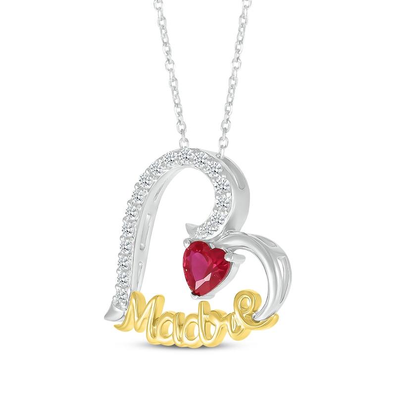 Main Image 2 of Lab-Created Ruby & White Lab-Created Sapphire "Madre" Heart Necklace Sterling Silver & 10K Yellow Gold 18"