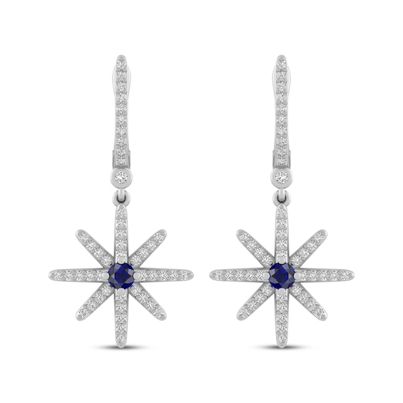 Blue & White Lab-Created Sapphire North Star Dangle Earrings Sterling Silver