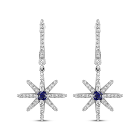 Blue & White Lab-Created Sapphire North Star Dangle Earrings Sterling Silver