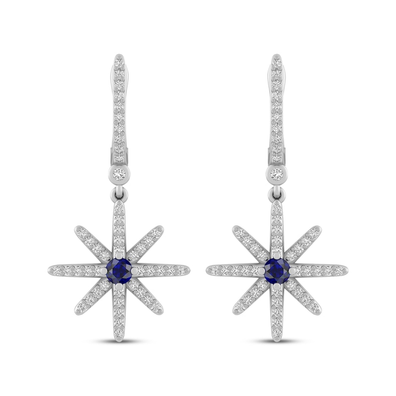 Main Image 1 of Blue & White Lab-Created Sapphire North Star Dangle Earrings Sterling Silver