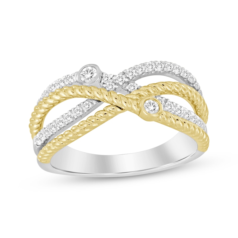 Diamond Bezel Crossover Ring 1/3 ct tw 10K Two-Tone Gold