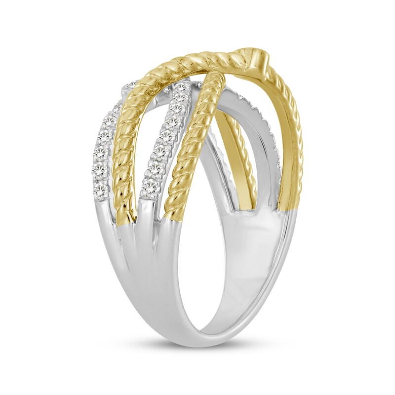 Diamond Bezel Crossover Ring 1/3 ct tw 10K Two-Tone Gold