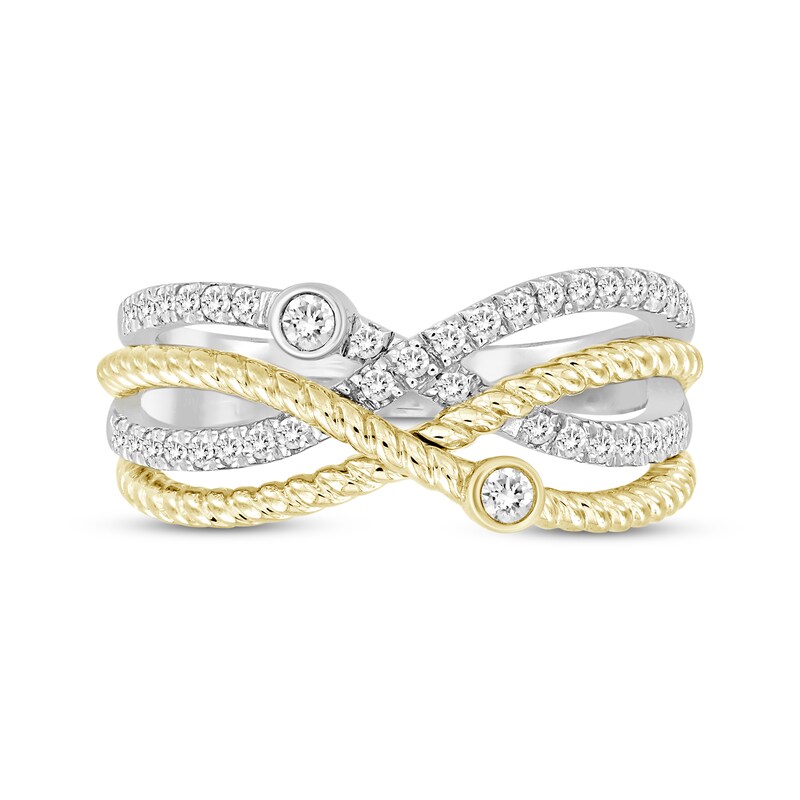 Diamond Bezel Crossover Ring 1/3 ct tw 10K Two-Tone Gold