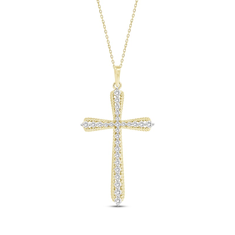 Main Image 1 of Diamond Tapered Cross Rope Necklace 1/2 ct tw 10K Yellow Gold 18"