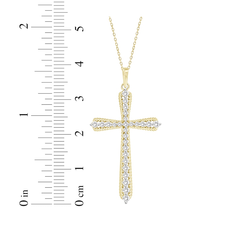 Main Image 2 of Diamond Tapered Cross Rope Necklace 1/2 ct tw 10K Yellow Gold 18"