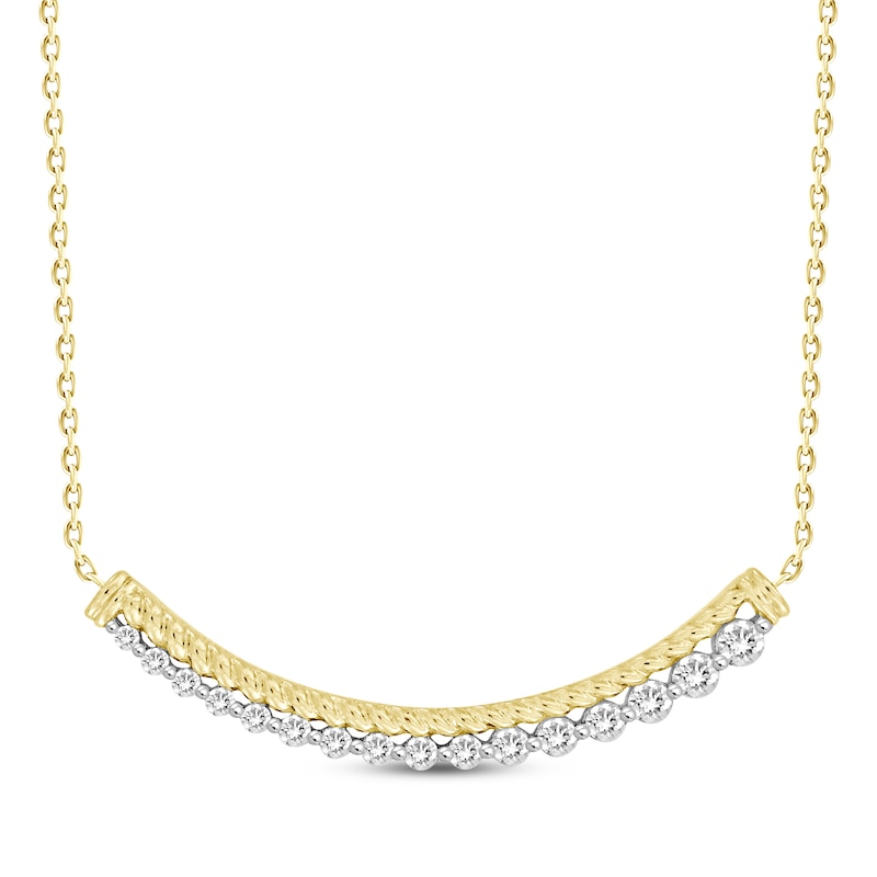 Main Image 1 of Diamond Rope Graduating Smile Necklace 1/4 ct tw 10K Yellow Gold 18"