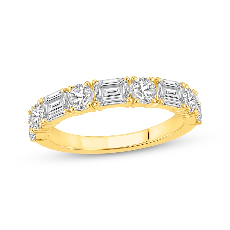 Main Image 1 of Lab-Grown Diamonds Round & Emerald-Cut Anniversary Ring 2 ct tw 14K Yellow Gold