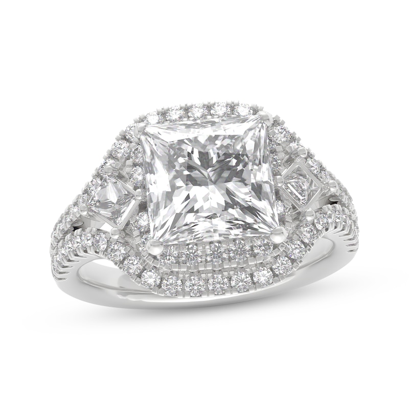 Main Image 1 of THE LEO Legacy Lab-Grown Diamond Princess-Cut Halo Engagement Ring 4 ct tw 14K White Gold