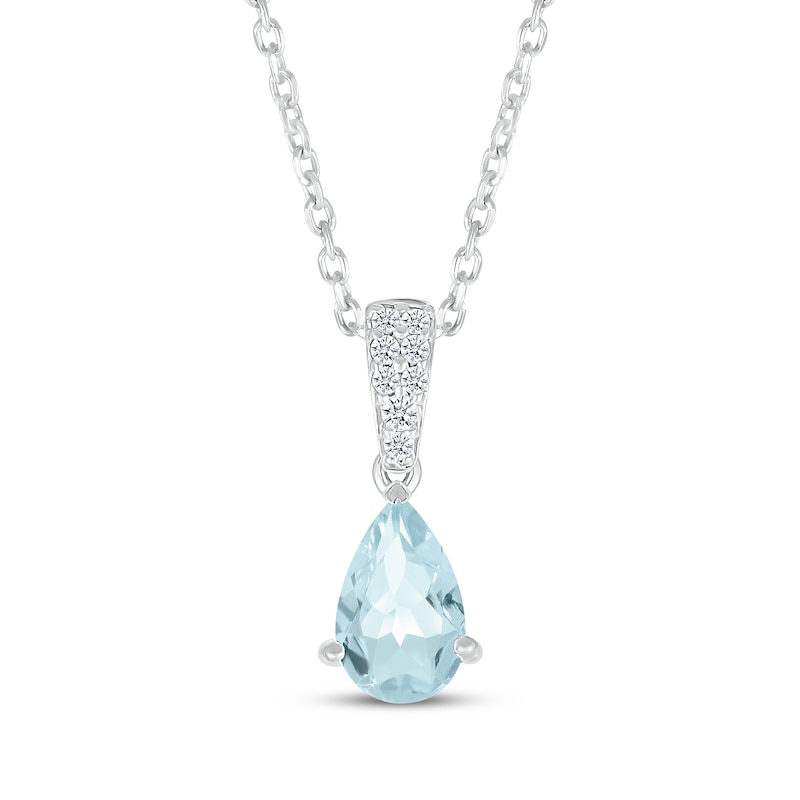 Main Image 1 of Pear-Shaped Aquamarine & Diamond Necklace 1/20 ct tw 10K White Gold 18"