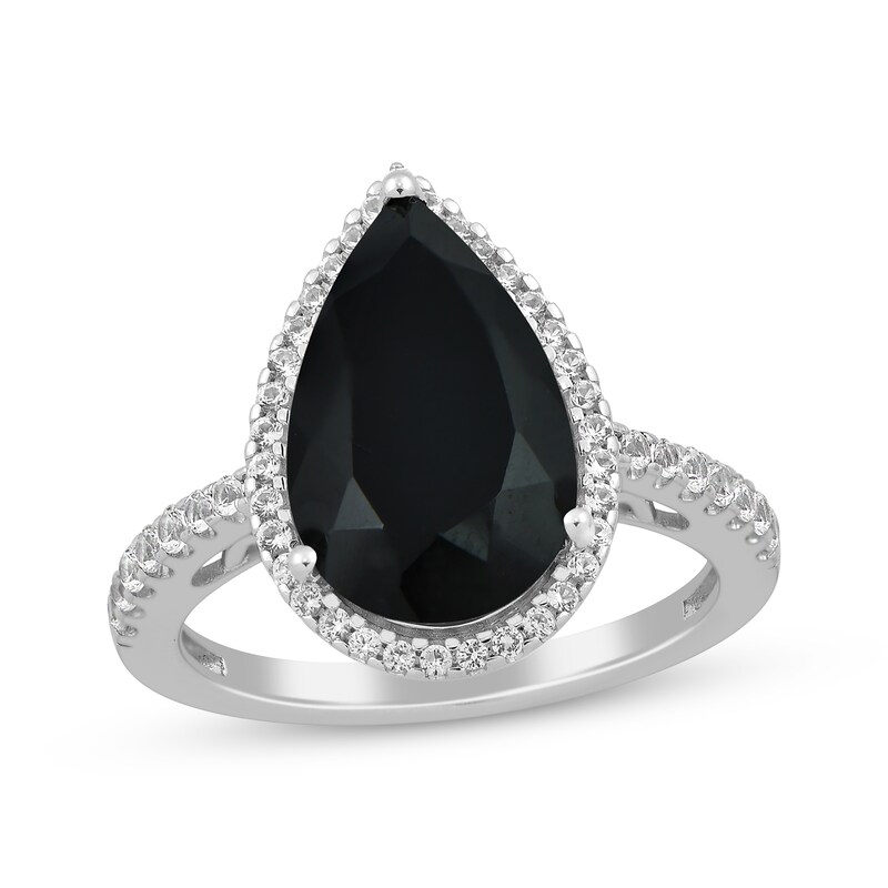 Main Image 1 of Pear-Shaped Black Onyx & White Lab-Created Sapphire Ring Sterling Silver
