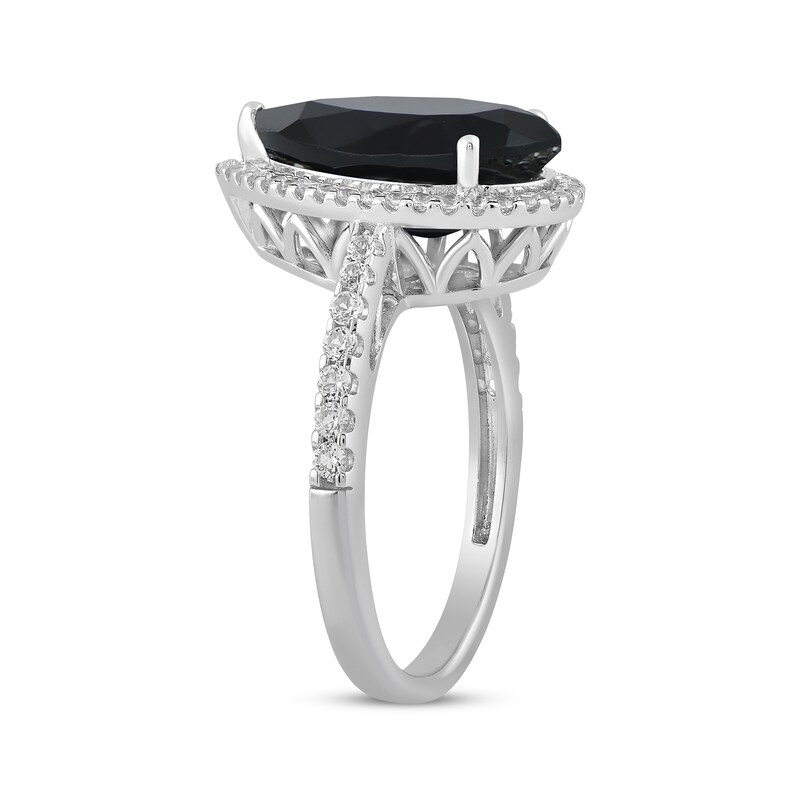 Main Image 2 of Pear-Shaped Black Onyx & White Lab-Created Sapphire Ring Sterling Silver