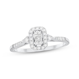 Adore Multi-Diamond Center Cushion Halo Engagement Ring 1/4 ct tw 10K White Gold