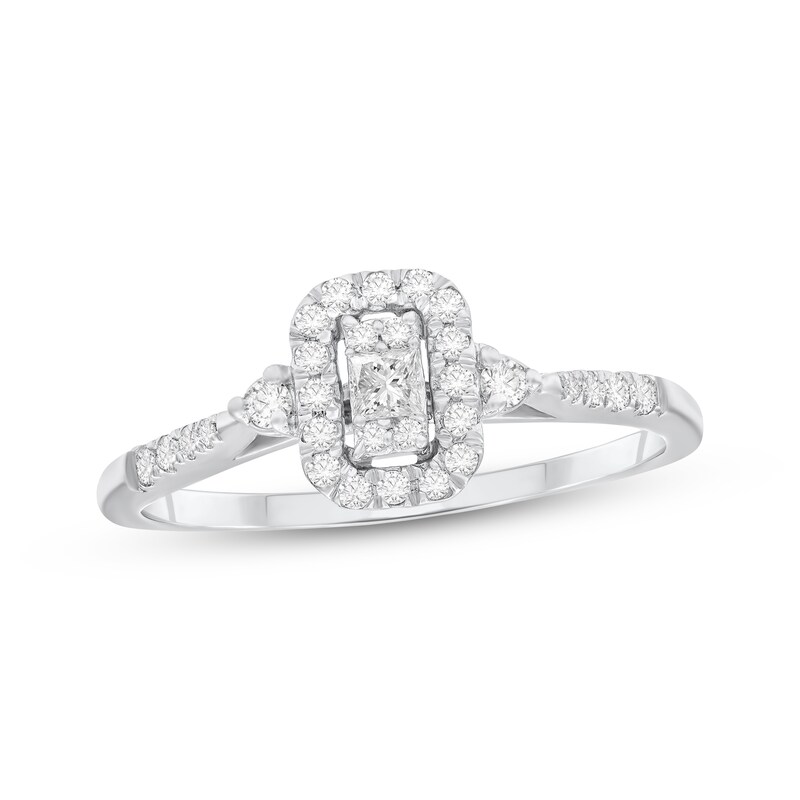 Main Image 1 of Adore Multi-Diamond Center Cushion Halo Engagement Ring 1/4 ct tw 10K White Gold