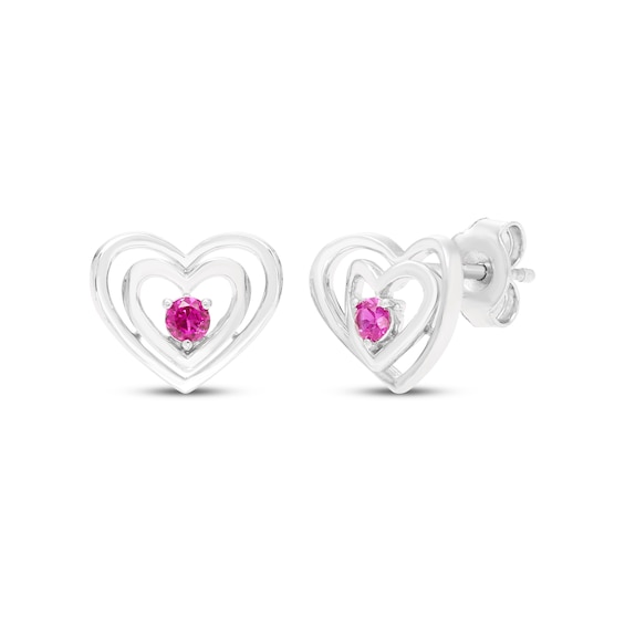 Lab-Created Ruby Double Heart Stud Earrings Sterling Silver