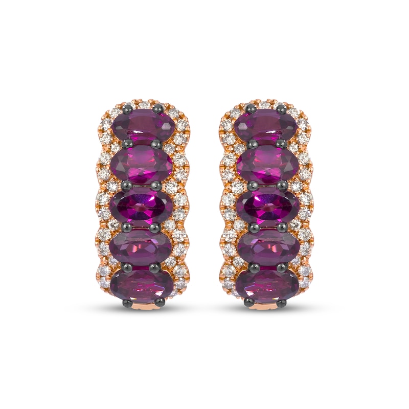 Main Image 2 of Le Vian Waterfall Oval-Cut Garnet Halo Hoop Earrings 1/3 ct tw Diamonds 14K Strawberry Gold