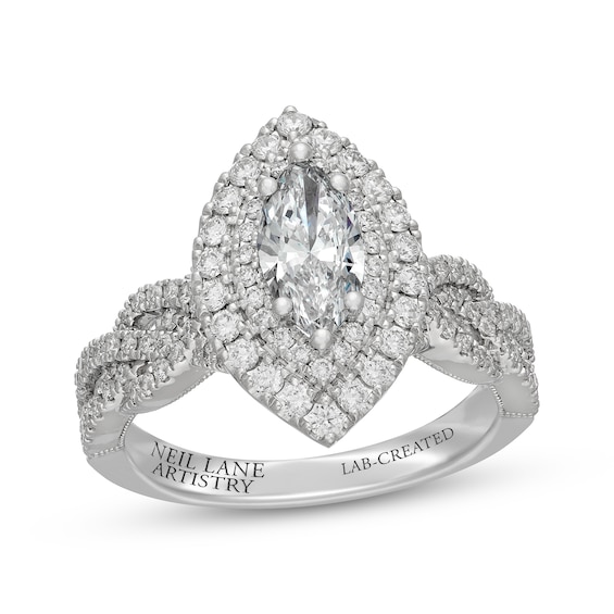 Neil Lane Artistry Heritage Marquise-Cut Lab-Grown Diamond Double Halo Engagement Ring 1-5/8 ct tw 14K White Gold