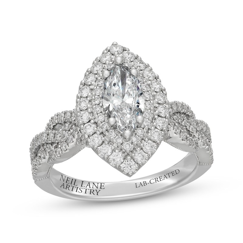 Main Image 1 of Neil Lane Artistry Heritage Marquise-Cut Lab-Grown Diamond Double Halo Engagement Ring 1-5/8 ct tw 14K White Gold