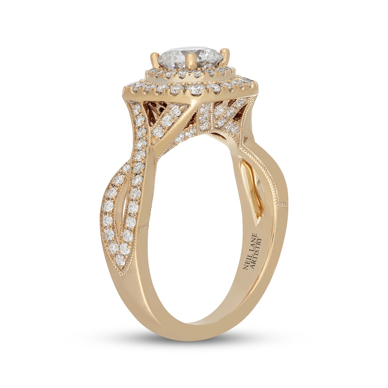 Main Image 2 of Neil Lane Artistry Round-Cut Lab-Grown Diamond Double Halo Engagement Ring 1-3/8 ct tw 14K Yellow Gold