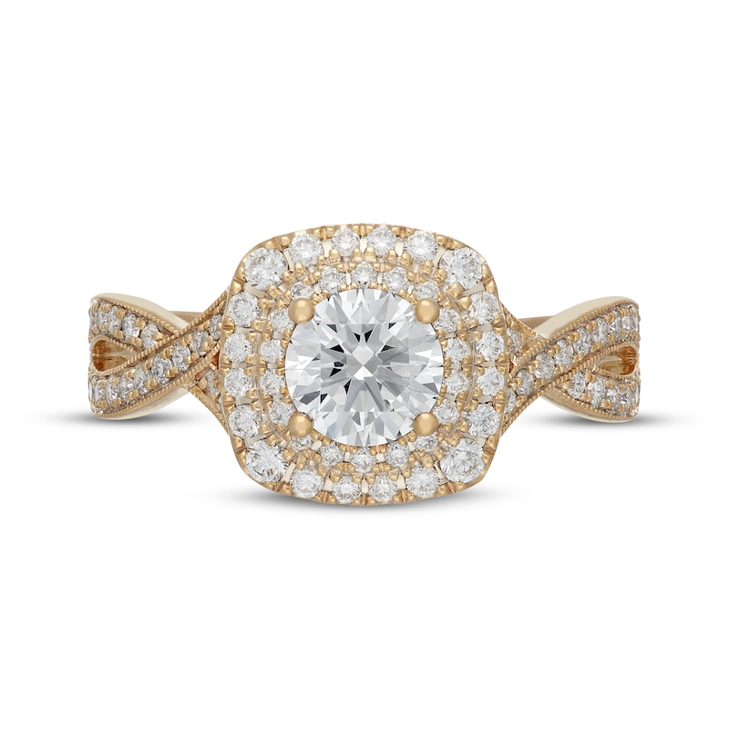 Main Image 3 of Neil Lane Artistry Round-Cut Lab-Grown Diamond Double Halo Engagement Ring 1-3/8 ct tw 14K Yellow Gold