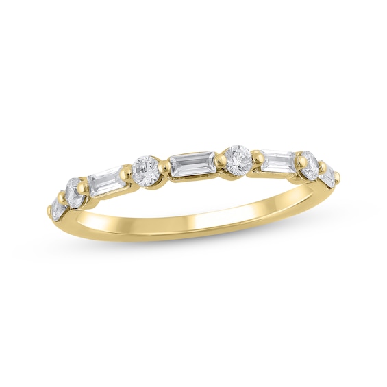 Baguette & Round-Cut Diamond Stackable Anniversary Ring 1/2 ct tw 10K Yellow Gold