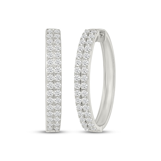 Diamond Two-Row Hoop Earrings 2 ct tw 10K White Gold