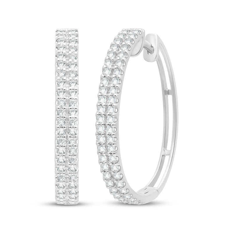 Main Image 1 of Diamond Two-Row Hoop Earrings 2 ct tw 10K White Gold