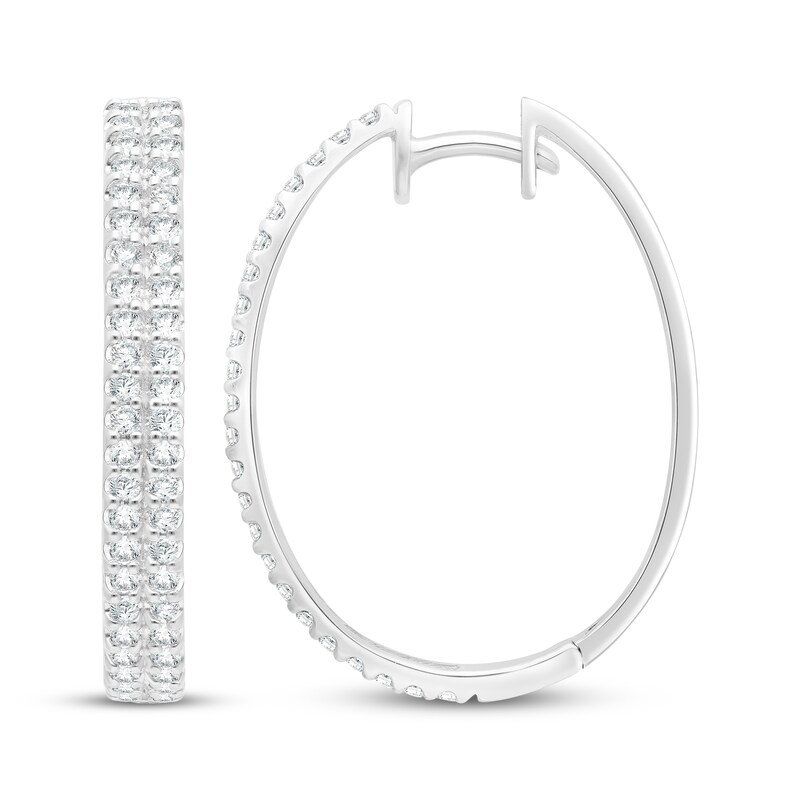 Main Image 3 of Diamond Two-Row Hoop Earrings 2 ct tw 10K White Gold
