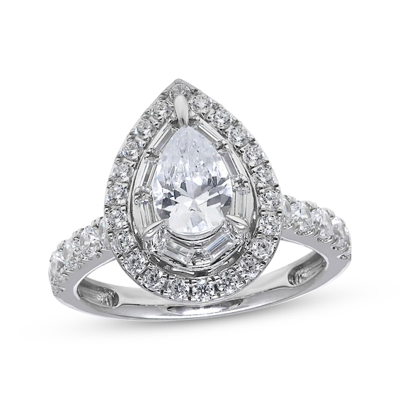 Lab-Grown Diamonds Pear-Shaped Double Halo Engagement Ring 2 ct tw 14K White Gold