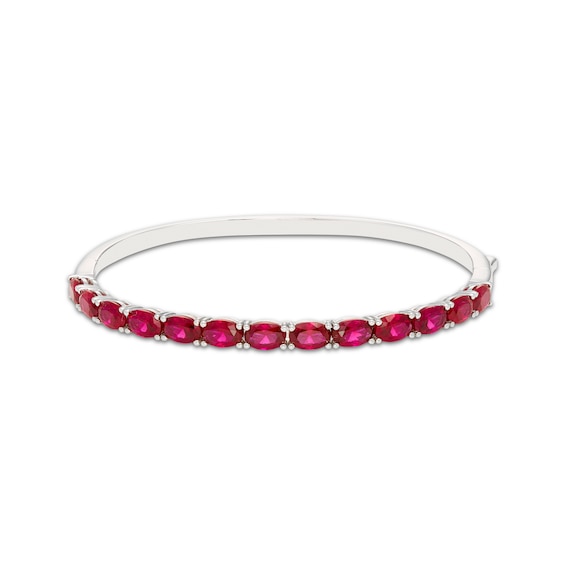 Oval-Cut Lab-Created Ruby Bangle Bracelet Sterling Silver 7"