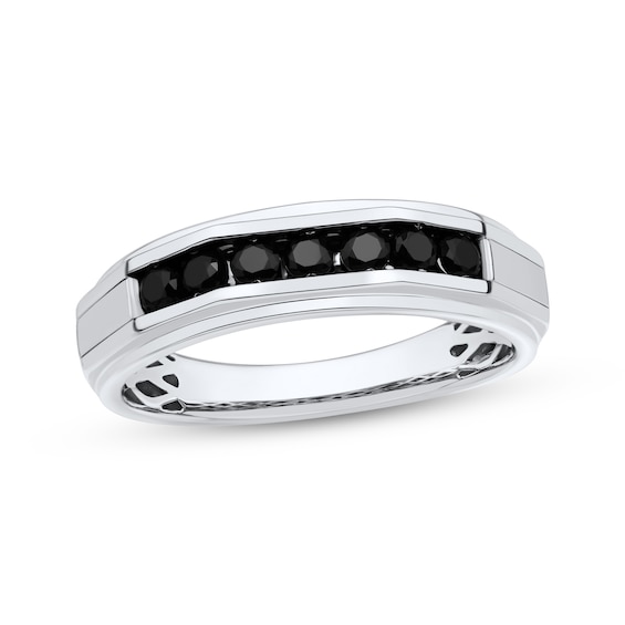 Adore Men's Black Diamond Angled Wedding Band 1/2 ct tw 10K White Gold