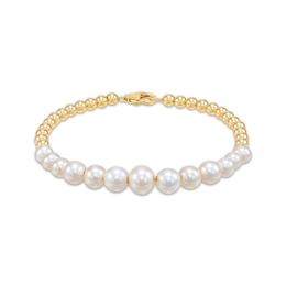 Cultured Pearl & Bead Bracelet 14K Yellow Gold 7.25"