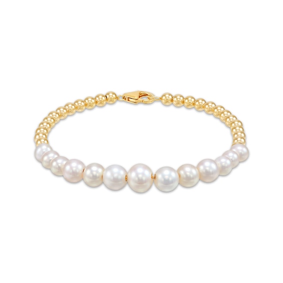 Cultured Pearl & Bead Bracelet 14K Yellow Gold 7.25"