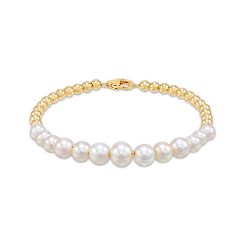 Main Image 1 of Cultured Pearl & Bead Bracelet 14K Yellow Gold 7.25"