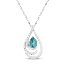 Pear-Shaped Oceanic Blue Topaz & White Lab-Created Sapphire Drop Necklace Sterling Silver 18"