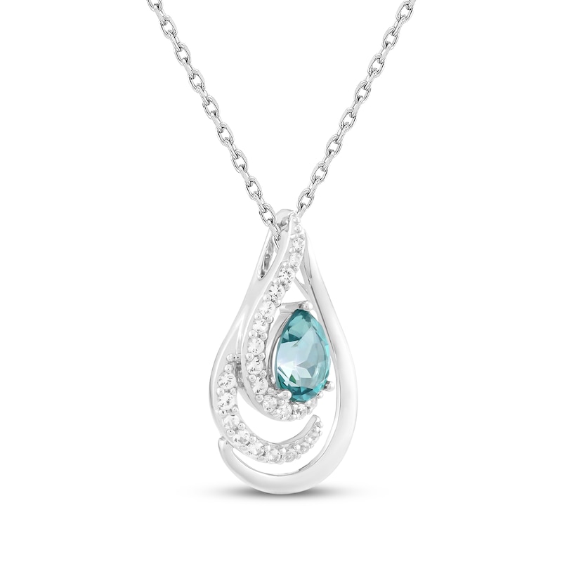 Main Image 2 of Pear-Shaped Oceanic Blue Topaz & White Lab-Created Sapphire Drop Necklace Sterling Silver 18"