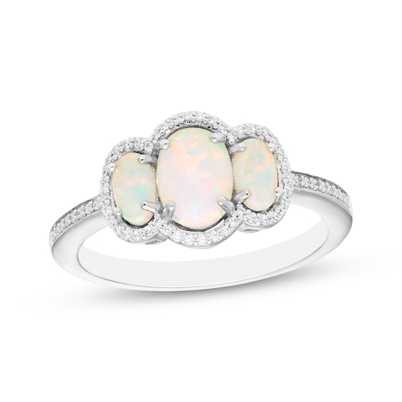 Memories Moments Magic Oval-Cut Lab-Created Opal & Diamond Three-Stone Ring 1/8 ct tw Sterling Silver