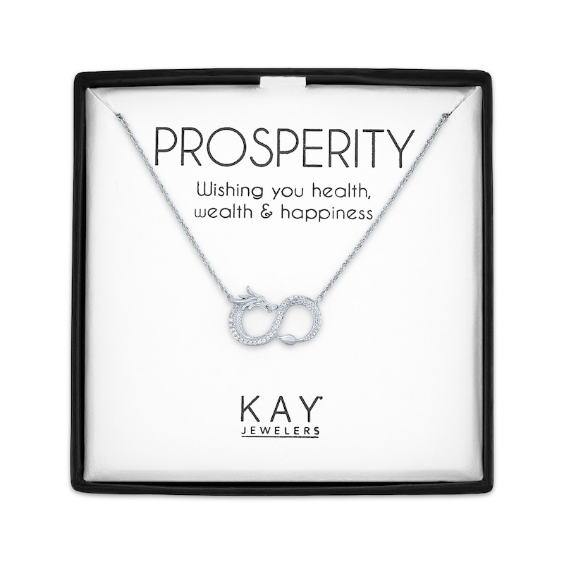 Main Image 1 of Dragon Necklace with Diamonds Sterling Silver 18"