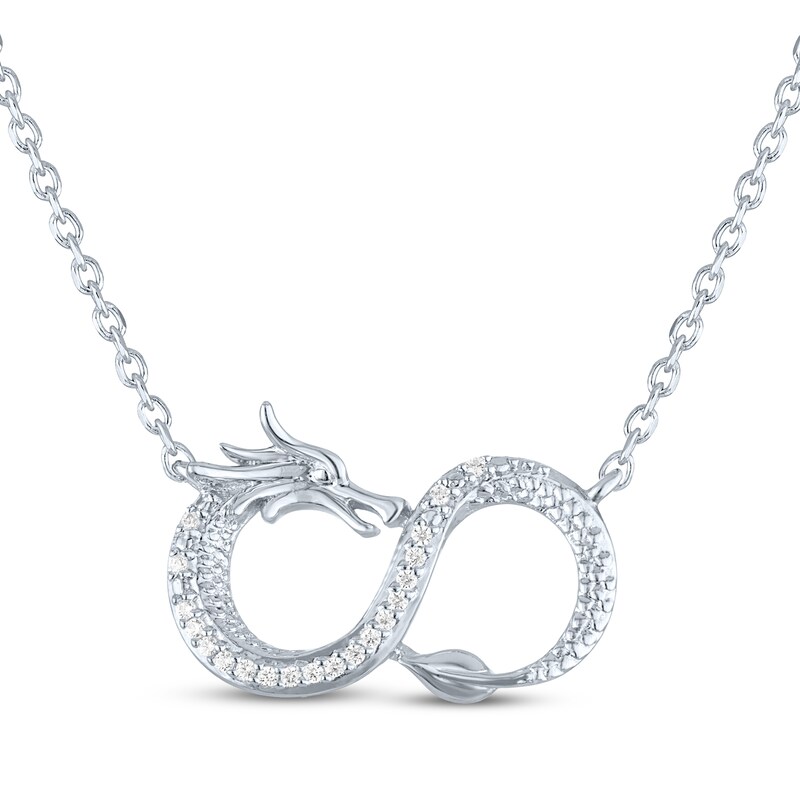 Main Image 2 of Dragon Necklace with Diamonds Sterling Silver 18"