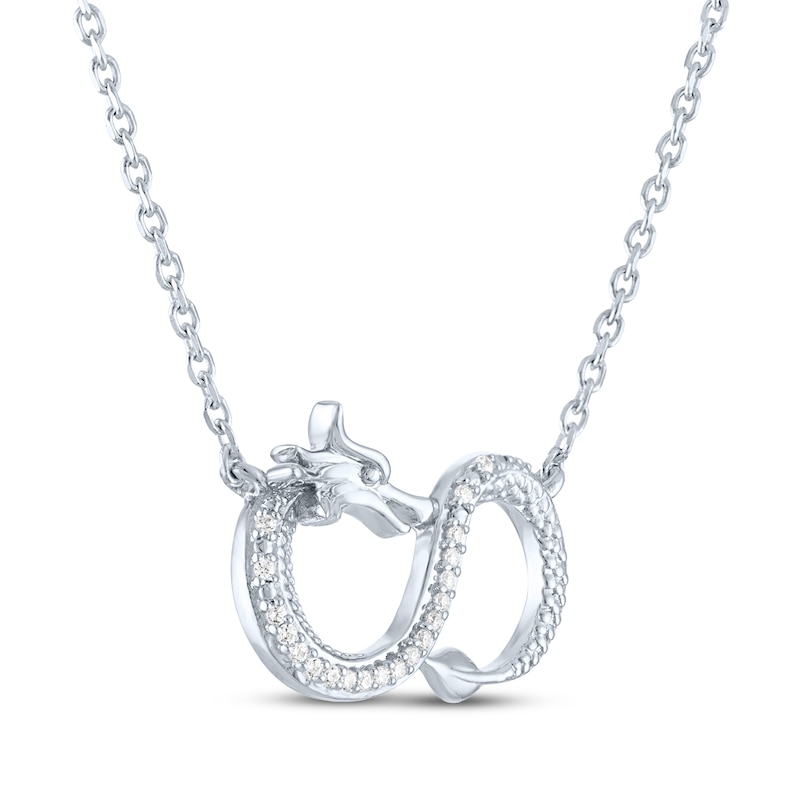 Main Image 3 of Dragon Necklace with Diamonds Sterling Silver 18"
