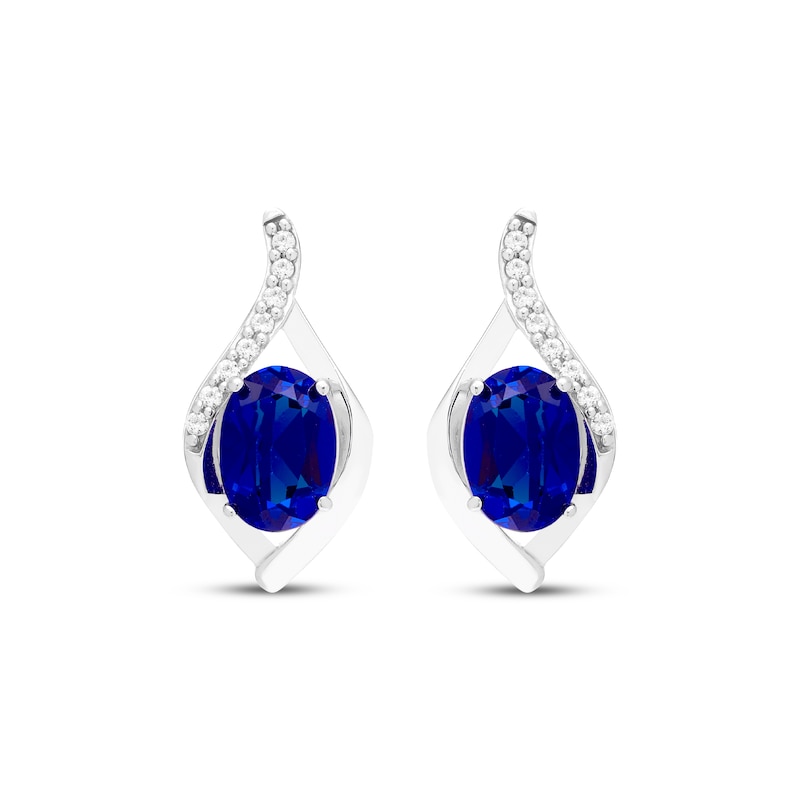 Main Image 2 of Oval-Cut Blue Lab-Created Sapphire & White Lab-Created Sapphire Drop Earrings Sterling Silver