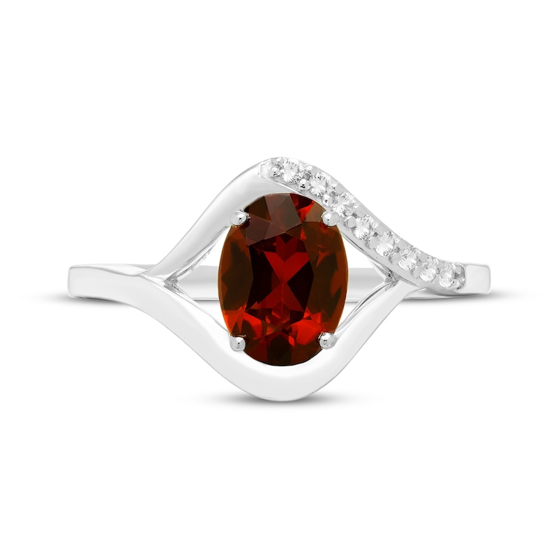 Main Image 3 of Oval-Cut Garnet & White Lab-Created Sapphire Ring Sterling Silver
