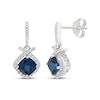 Thumbnail Image 1 of Cushion-Cut Blue Lab-Created Sapphire & White Lab-Created Sapphire Drop Earrings Sterling Silver
