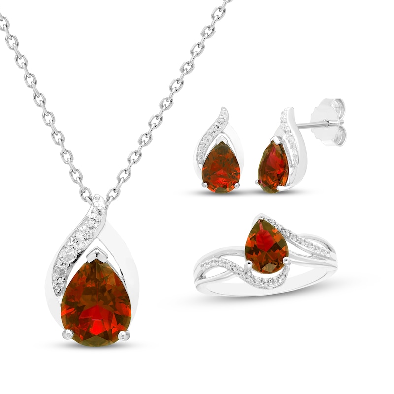 Main Image 1 of Pear-Shaped Garnet & White Lab-Created Sapphire Gift Set Sterling Silver