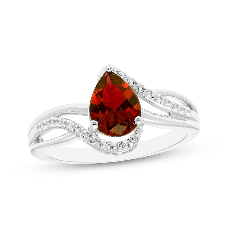 Main Image 3 of Pear-Shaped Garnet & White Lab-Created Sapphire Gift Set Sterling Silver