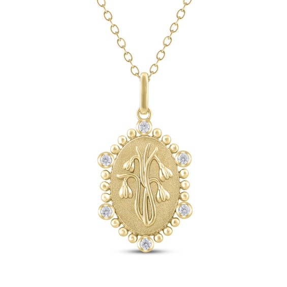 Snowdrop Birth Flower Diamond Necklace 1/10 ct tw 10K Yellow Gold 18"