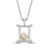 Thumbnail Image 1 of White Lab-Created Sapphire Gemini Zodiac Symbol Necklace Sterling Silver & 10K Yellow Gold 18"