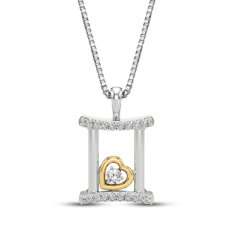 Main Image 1 of White Lab-Created Sapphire Gemini Zodiac Symbol Necklace Sterling Silver & 10K Yellow Gold 18"