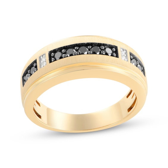 Men's Black & White Diamond Wedding Band 3/8 ct tw 10K Yellow Gold