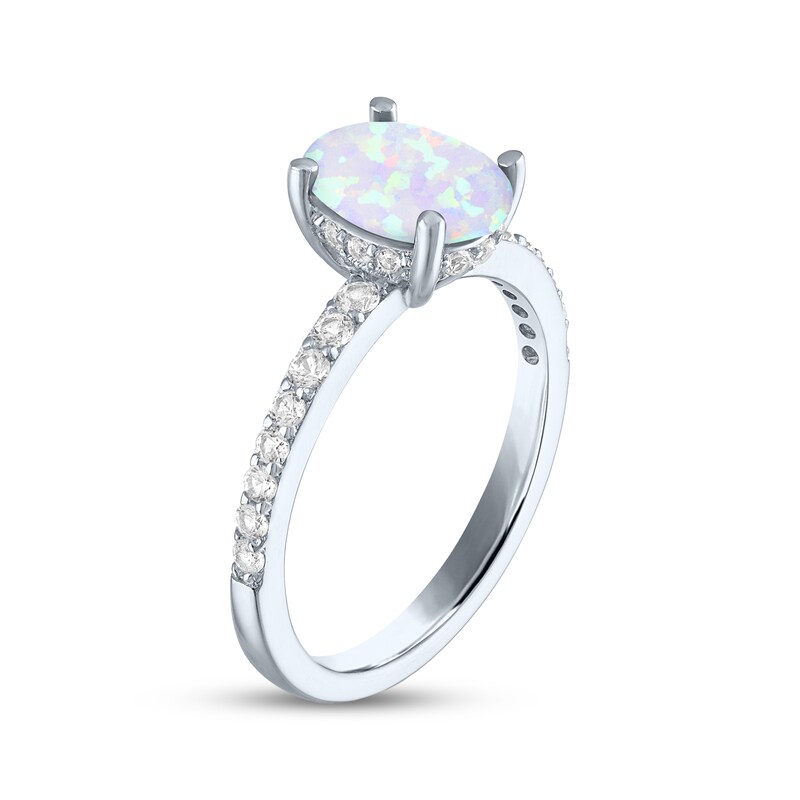 Main Image 2 of Oval-Cut Lab-Created Opal & White Lab-Created Sapphire Ring Sterling Silver