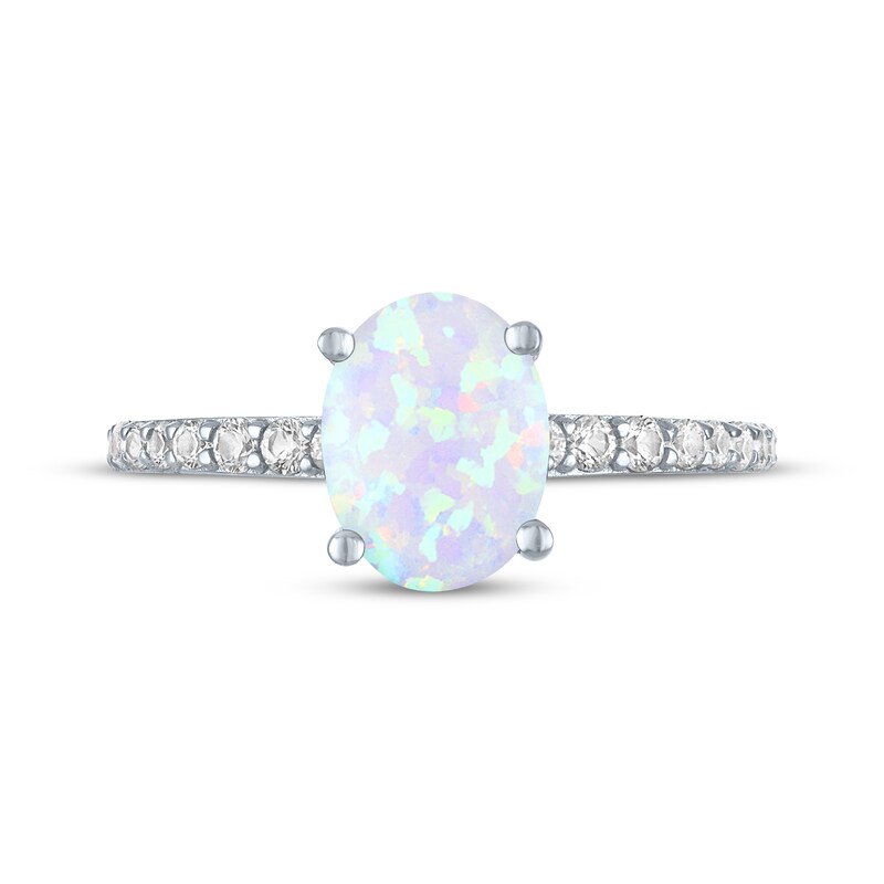 Main Image 3 of Oval-Cut Lab-Created Opal & White Lab-Created Sapphire Ring Sterling Silver